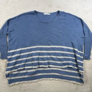 Subtle Luxury Sweater Women S/M Blue Stripe 100% Cashmere Boxy Oversize Pullover